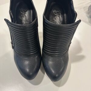 Fergie Black Ribbed Ankle Booties